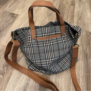 Thirty One Plaid Tote Bag/ Purse with faux leather accents